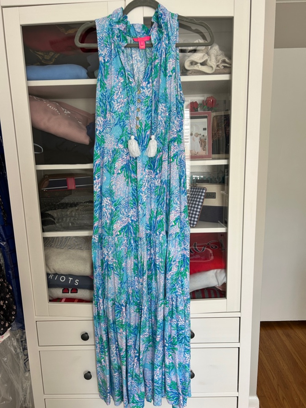 Lilly Pulitzer Ruffled Tropical Print Essie Dress in Blue, Green & Pink